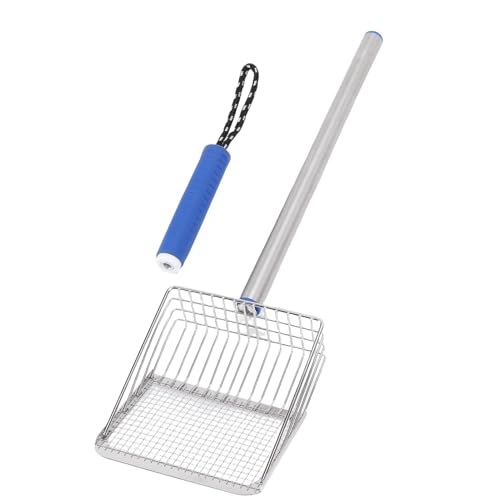 Sorandy Edelstahl -Katzenstreu Schaufel, Langes Griff Metallschaufel, Hochleistungssiffter, Katzenschaufel mit Ergonomischem Griff für Haustierdrüsenkisten Strände (Blue) von Sorandy