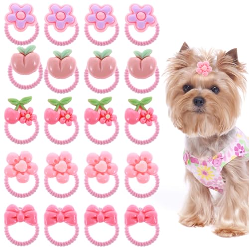 20 Stück Rosa Haargummis, Haarschleifen für Kleine Hunde, Hundehaarschleifen Rosa Schleifen Haarschmuck Klein Hundehaarspange Haarband-Dekorationen Haar-Accessoires für Haustiere von Sorcristy