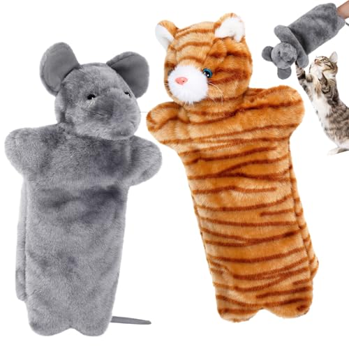 Sosation 2 Stück Katzen-Kampf-Spielzeug-Handpuppe, 40 cm, große Katzenpuppe, Wrestler, interaktiver Handschuh für Spaß, Spielen, weiche, sichere Kätzchen-Fäustling-Puppe für Indoor-Übung und geistige von Sosation