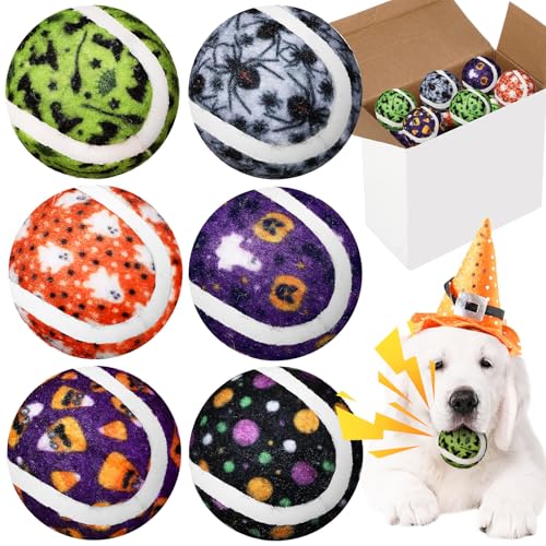 Sosation Quietschende Halloween-Tennisbälle für Hunde, 5,1 cm, Halloween-Hundespielzeug für kleine, mittelgroße und große Hunde, langlebiges Welpenspielzeug zum Apportieren, 6 Stück von Sosation