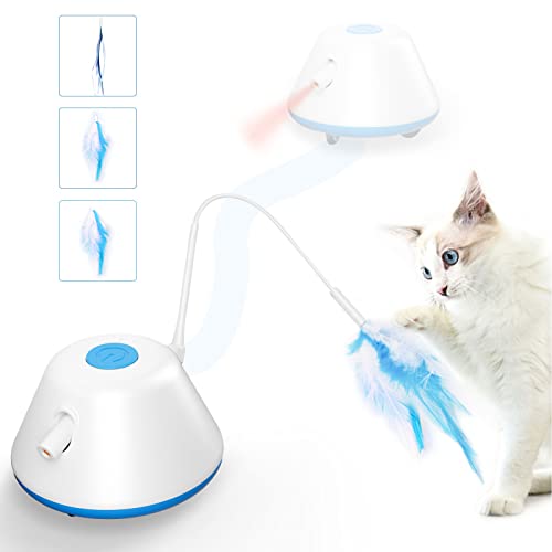 Sosirolo katzenspielzeug selbstbeschäftigung Interaktives Elektrischer Intelligenz mit Federn für Indoor-Katzen, LED-Licht beweglich für Erwachsene Katze, Kätzchen, wiederaufladbar (Blau) von Sosirolo