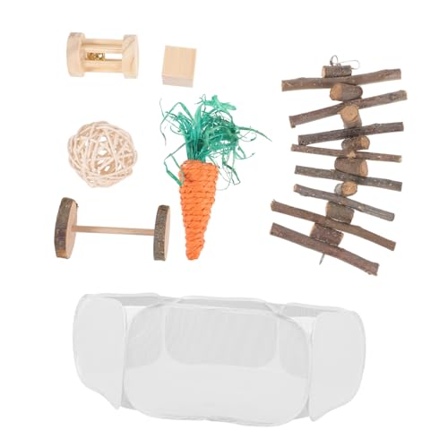 Sosoport 1 Satz Hamster Set aus Holz Teiliges Kauspielzeug für Kleintiere für Hamster Meerschweinchen Rennmäuse Interaktive Zahnpflege mit Spielplatz und Vielseitigen von Sosoport