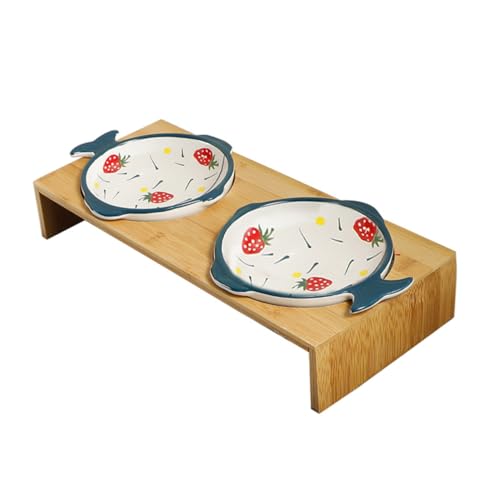 Sosoport 1satz Handbemalte Keramik Doppel-Schalen Für Katzen Und Hunde Mit Bambusständer Ergonomisch Für Nackenstütze Zufällige Farbvariante Futter Und Wassernapf von Sosoport