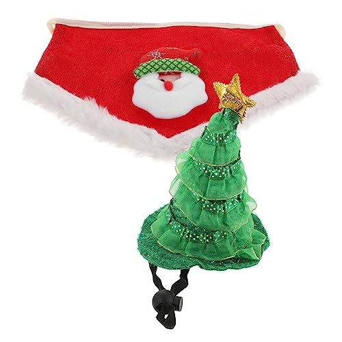 Sosoport 1 Satz Haustier Weihnachtsmütze Mütze und Mantel für Hunde Katzenhaube Weihnachts-Haustierbekleidung Weihnachts-Haustierzubehör weihnachtsdeko Haustier-Cosplay-Kostüm Polyester von Sosoport