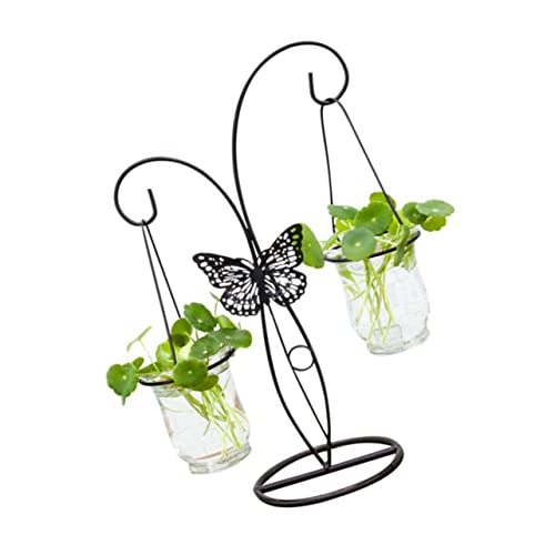 Sosoport 1 Stück Desktop -Dekoration einmachgläser kunstpflanze glasflasche Hydroponischer Behälter kunstplflanze Vase drinnen Blumen- Hängender Topf Wohndekoration Eisenhandwerk Black von Sosoport