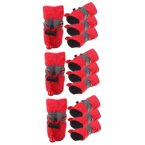 Sosoport 12 STK rutschfeste Schuhe Für Haustiere Pfote rutschfeste Haustierschuhe Schützende Hundestiefel Welpenschuhe Hundeschuhe Mit Kordelzug Welpenstiefel Rot Schuhschutz Stoff von Sosoport