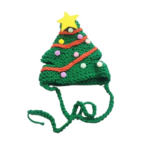 Sosoport Haustiermütze Aus Wollgarn Gewebte Kappe Weihnachtsbaum-Design Festliche Haustier-Kopfbedeckung für Katzen von Sosoport