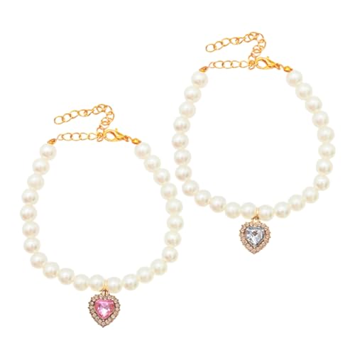 Sosoport 2 Stück Perlenhalsband Haustier Herzanhänger Stilvolles Schmuckhalsband für Kleine Hunde und Katzen Pflegeleicht Robust für Hochzeit Geburtstag Party von Sosoport