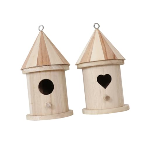 Sosoport 2 Stück Teiliges DIY Vogelhaus aus leichtem Holz kreative bemalbare Vogelnest-Deko mit Herz- und Rundtür nachhaltige Garten- und Innenraumdekoration für Vogelkäfigzubehör und von Sosoport