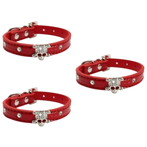 Sosoport 3 STK Halloween-schädel-haustierhalsband Halloween-haustierhalsband Katzenhalsband Kostüm Halloween-Halsband Für Hunde Halloween-Kragen Partykostüm Pu Strasssteine Hundeleine Rot von Sosoport