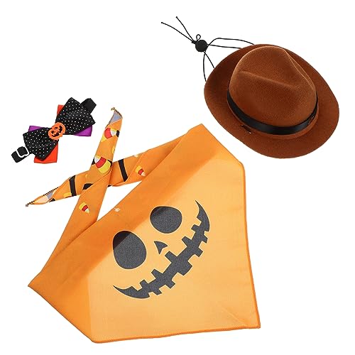 Sosoport 3 Sätze Haustier Hut Katzen Hut katzenmützen Katzen zubehör katzenhalsbänder Katzenmütze Halloweenkostüm Katzenfliege im Halloween-Stil waschbare Katzenfliege Polyester von Sosoport