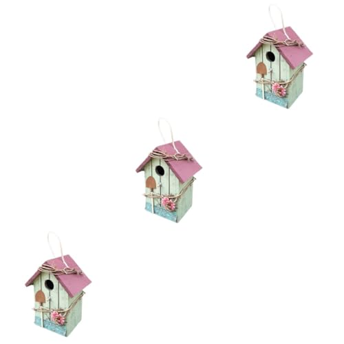 Sosoport 3St vogelhaus hängendes Vogelnest Wohnkultur Dekoration für zu Hause Handdekor Mini Schmuckanhänger aus Holz ländliche Hausverzierung hölzern schmücken Spatzenvogel Bambus rot von Sosoport
