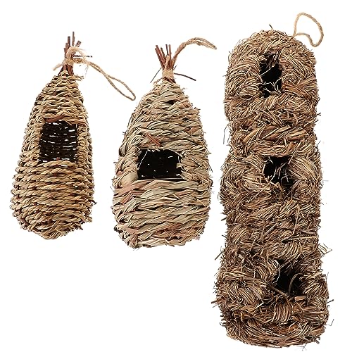 Sosoport 3pcs Vogelnest Aus Stroh Vogelversteck Hütte Vogelbarsch Bienenstock Vogelhaus Verschachtelung Käfige Vogelhaus Aus Stroh Hängendes Vogelnesthaus Vogelfütterer Wachtel Hamster Gras von Sosoport