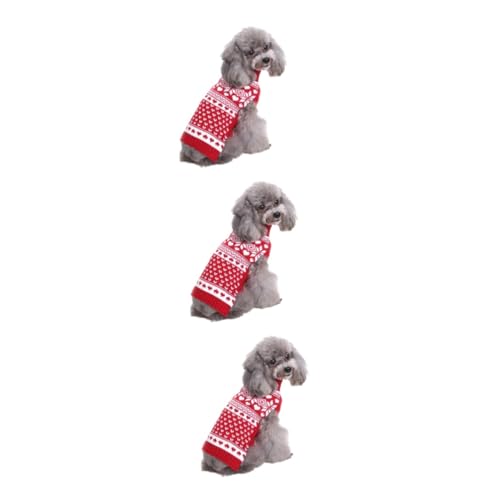 Sosoport 3st Gestrickter Pullover Weihnachts-Haustier-Overalls Weihnachtshundekostü Winterkleidung Für Haustiere Rollkragen Weihnachtskleidung Für Haustiere Weihnachten Rot Wintermantel von Sosoport