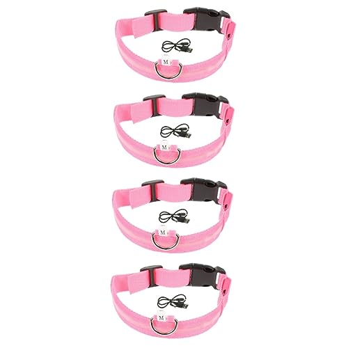 Sosoport 4 Sätze Hundehalsband leucht Halsband Leuchthalsband Nachthalsband für Haustiere Welpen stylischer Leuchtkragen Halsschmuck für Haustiere Mode Gürtel für Haustiere Rosa von Sosoport