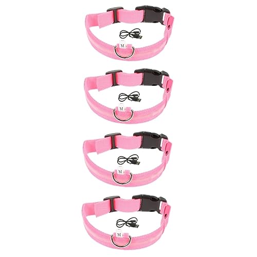 Sosoport 4 Sätze Hundehalsband leucht Halsband Leuchthalsband Nachthalsband für Haustiere Welpen stylischer Leuchtkragen Halsschmuck für Haustiere Mode Gürtel für Haustiere Rosa von Sosoport