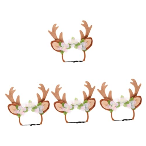 Sosoport 4 Stück Stirnband aus Elchgeweih Weihnachtszubehör für Haustiere Hund Rentier Stirnband Hundegeweih Stirnband Hundeweihnachtsstirnbänder Haustier-Kostüm-Requisite kurzer Plüsch von Sosoport