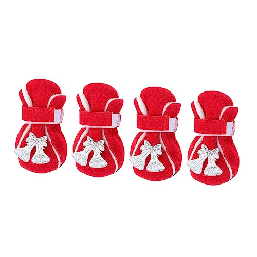 Sosoport 4 Stück Weihnachtshaustier-Baumwollschuhe Hundepfoten Wachtel Hängende Girlande Gießen Aufkleber Abziehbilder Patch-Pailletten Samt-Aufkleber Weihnachtsbaumdekoration Rot Baumwolle von Sosoport