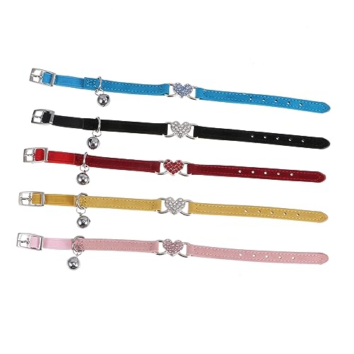 Sosoport Halsband Für Kätzchen Mit Herzanhänger Und Glöckchen 5-teilig Verstellbar Für Bei Haustieren von Sosoport