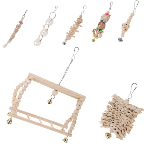 Sosoport 7stücke Teiliges Holzspielzeug Für Vögel Hängende Schaukel Glöckchen Und Kauspielzeug Für Papageien Und Sittiche Als Käfigzubehör Spiel Und von Sosoport