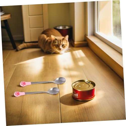 Sosoport 8 Stück Teiliges Katzenfutterlöffel Edelstahl und Weichmaterial mit Niedlichem Katzenpfoten-Design Langlebig Leicht zu Reinigen Tragbar für Zuhause und Reisen Vielseitig für Katzen von Sosoport