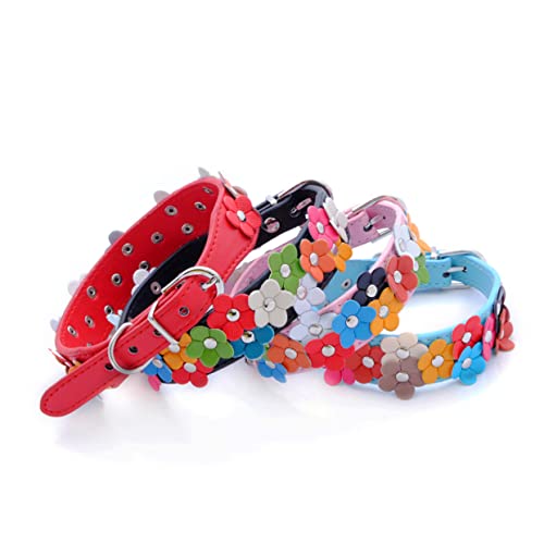 Sosoport Fashion Flower Decor Adjustable Pet Collar Verstellbares Pu- Für Hunde Und Welpen s Blau Mit Schönem Blumenmuster Langlebigem Material Und Praktischem von Sosoport