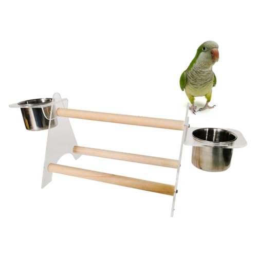 Sosoport Vogelsitzstangen-napfständer – Holzstativ Für Papageien Papageienspielzeug Und Zubehör Mit 2 Edelstahlnäpfen Für Futter Und Wasser von Sosoport