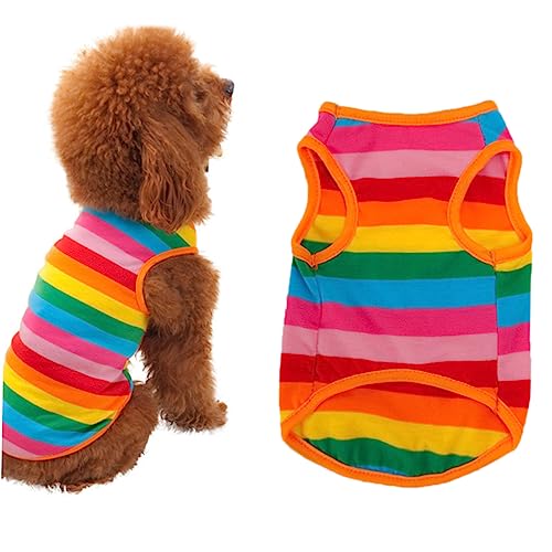 Sosoport Regenbogenstreifen-Shirts Für Hunde Lebende Aquarienpflanzen Abfallschaufel Metall Buntbarschfelsen Hundekleid Hemden Für Hunde Gestreiftes Tanktop Gestreiftes Hemd Kleidung Sommer von Sosoport