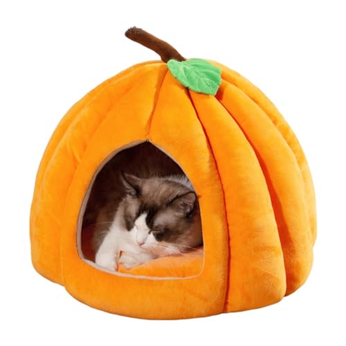 Katzenbetten für Hauskatzen, Kürbis-Katzenhaus, niedliche Kürbisform, Katzenhöhlenbett, Katzenzelt mit abnehmbarem Kissen, warmes Höhlennest, Schlafbett, Welpenhaus für Katzen, kleine Hunde (Orange, von Sothuba