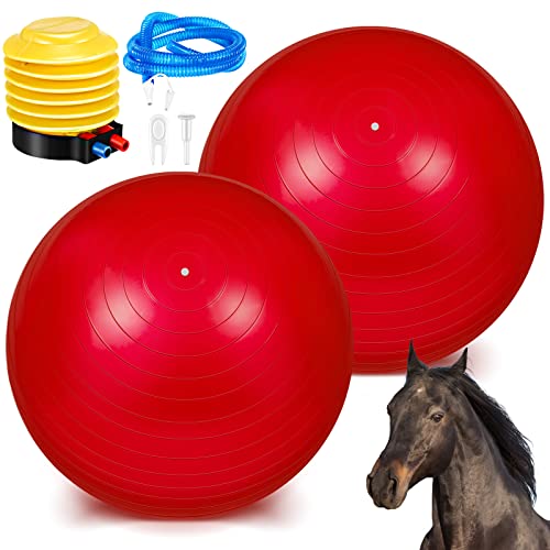 2 Stück Herding Ball für Pferde, Pferdeball, Anti-Burst, großer Pferde-Fußball, riesiger Mega-Pferd-Spielball, Spielzeug für Pferde zum Spielen, Pumpe im Lieferumfang enthalten (101,6 cm, rot) von Sotiff