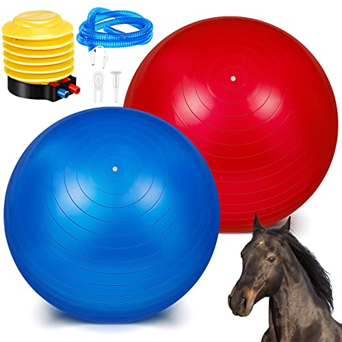 2 Stück Herding Ball für Pferde, Pferdeball, Anti-Burst, großer Pferde-Fußball, riesiger Mega-Pferd-Spielball, Spielzeug für Pferde zum Spielen, Pumpe im Lieferumfang enthalten (76,2 cm, Blau und Rot) von Sotiff