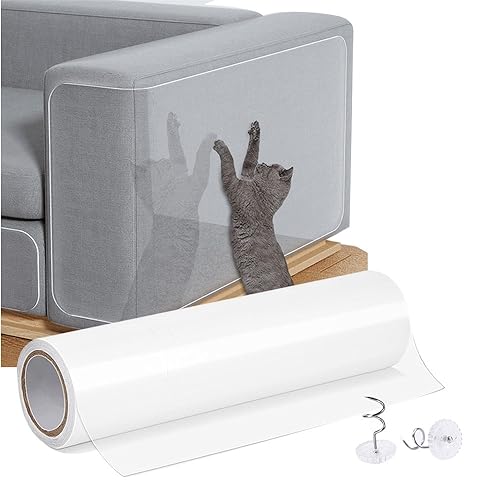 Souarts Katzen Kratzschutz Folie, Super Robust Kratzschutz Sofa Schutz Katze, Selbstklebend Kratzschutzfolie Transparent Kratzfolie Anti Kratz Tape für Möbel Couch Wand Tür Schutz(20cmx5m) von Souarts