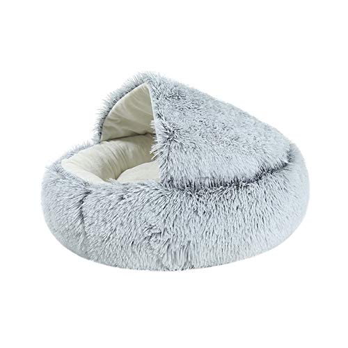 Souarts Katzenhöhle Katzenbett Halbgeschlossenes Hundebett Haustierbett mit Abdeckbett, Runde weiche Plüschhöhle Kuschelhöhle für Hunde und Katzen(Grau，Durchmesser 50 cm) von Souarts