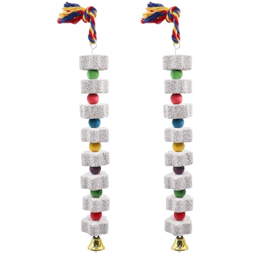 2pcs Vogelkauen Spielzeug 14 -Zoll -Papageienkau -Spielzeug Stone Vogelspielzeug mit Krawattenseil, Bell Charm & Bunt Perlen Stress Relief Parrot Spielzeug, Geschenke für Vögel, Papageikaut -Kauspiel von SouiWuzi