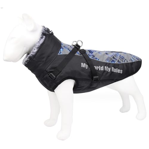 Hunde-Winterjacke, Hunde-Wintermantel, wasserdicht, für kaltes Wetter, warme Jacke, große Hunde-Winterkleidung, reflektierende Hundejacke, Hundeweste mit Geschirrloch und hohem Kragen, 3XL – Blau von SouiWuzi