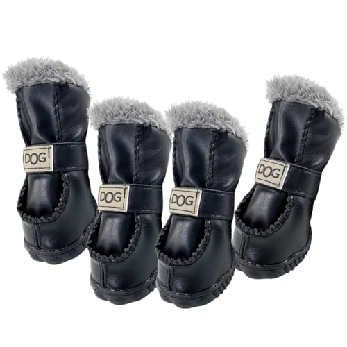 Hunde-Winterstiefel, 4 Stück/Set, wasserdicht, für Hunde, robuste Anti-Rutsch-Stiefel, Thermo-Plüsch-gefütterte Hundeschuhe aus Kunstleder, weiche, rutschfeste Hunde-Schneestiefel, Größe 4# von SouiWuzi