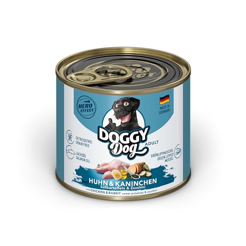 DOGGY Dog Paté Huhn & Kaninchen, 6 x 200 g, Nassfutter für Hunde, getreidefreies Hundefutter mit Lachsöl und Grünlippmuschel, Alleinfuttermittel mit Süßkartoffel und Zucchini, Made in Germany von DOGGY Dog