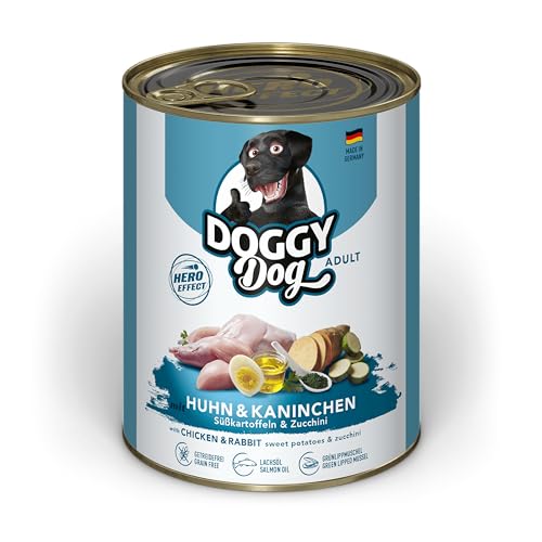 DOGGY Dog Paté Huhn & Kaninchen, 6 x 800 g, Nassfutter für Hunde, getreidefreies Hundefutter mit Lachsöl und Grünlippmuschel, Alleinfuttermittel mit Süßkartoffel und Zucchini, Made in Germany von Soul Pet