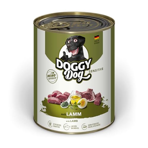 DOGGY Dog Paté Lamm Sensitive, 6 x 800 g, Nassfutter für Hunde, getreidefreies Hundefutter mit Lachsöl und Grünlippmuschel, besonders gut verträgliches Alleinfuttermittel, Made in Germany von Soul Pet