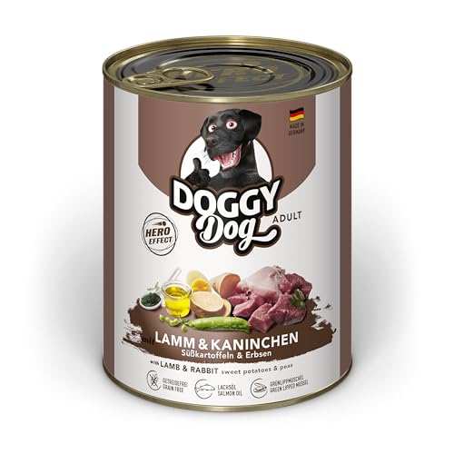 DOGGY Dog Paté Lamm & Kaninchen, 6 x 800 g, Nassfutter für Hunde, getreidefreies Hundefutter mit Lachsöl und Grünlippmuschel, Alleinfuttermittel mit Süßkartoffel und Erbsen, Made in Germany von Soul Pet