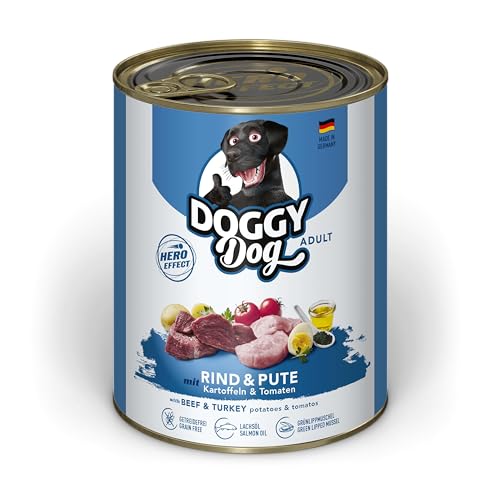 DOGGY Dog Paté Rind & Pute, 6 x 800 g, Nassfutter für Hunde, getreidefreies Hundefutter mit Lachsöl und Grünlippmuschel, Alleinfuttermittel mit Kartoffeln und Tomate, Made in Germany von Soul Pet