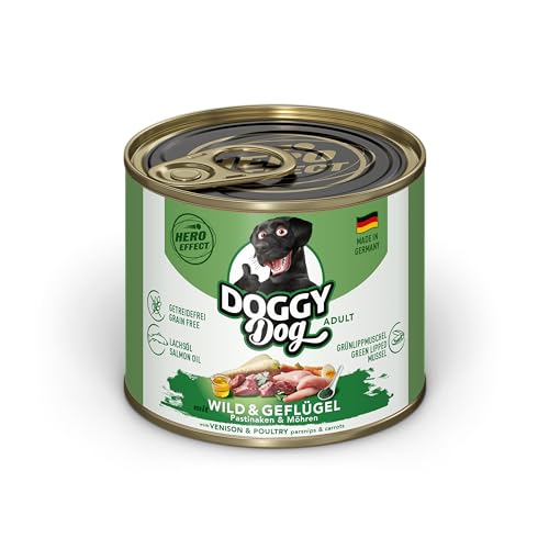 DOGGY Dog Paté Wild & Geflügel, 6 x 200 g, Nassfutter für Hunde, getreidefreies Hundefutter mit Lachsöl und Grünlippmuschel, Alleinfuttermittel mit Pastinake und Möhre, Made in Germany von Soul Pet