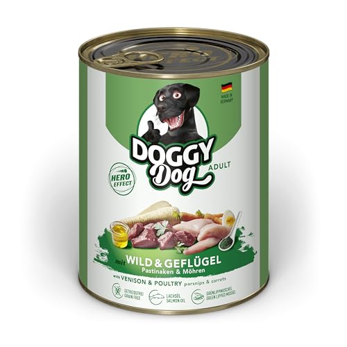 DOGGY Dog Paté Wild & Geflügel, 6 x 800 g, Nassfutter für Hunde, getreidefreies Hundefutter mit Lachsöl und Grünlippmuschel, Alleinfuttermittel mit Pastinake und Möhre, Made in Germany DOGGY Dog Paté Wild & Geflügel, 6 x 800 g, Nassfutter für Hunde, getreidefreies Hundefutter mit Lachsöl und Grünlippmuschel, Alleinfuttermittel mit Pastinake und Möhre, Made in Germany von DOGGY Dog
