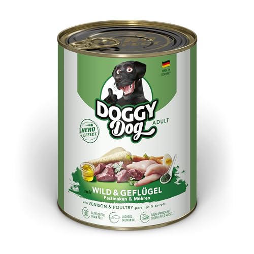 DOGGY Dog Paté Wild & Geflügel, 6 x 800 g, Nassfutter für Hunde, getreidefreies Hundefutter mit Lachsöl und Grünlippmuschel, Alleinfuttermittel mit Pastinake und Möhre, Made in Germany von Soul Pet