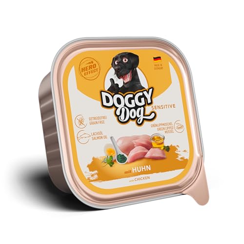 DOGGY Dog Paté Huhn Sensitive, 10 x 150 g, Nassfutter für Hunde, getreidefreies Hundefutter mit Lachsöl und Grünlippmuschel, besonders gut verträgliches Alleinfuttermittel, Made in Germany von Soul Pet