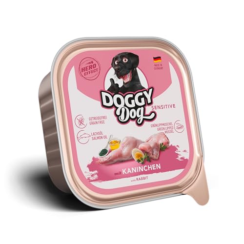 DOGGY Dog Paté Kaninchen Sensitive, 10 x 150 g, Nassfutter für Hunde, getreidefreies Hundefutter mit Lachsöl und Grünlippmuschel, besonders gut verträgliches Alleinfuttermittel, Made in Germany von Soul Pet