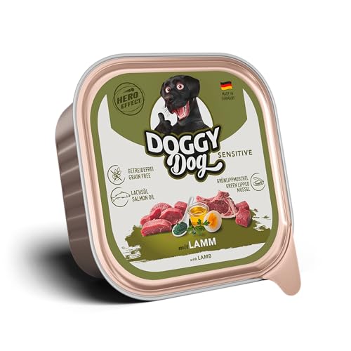 DOGGY Dog Paté Lamm Sensitive, 10 x 150 g, Nassfutter für Hunde, getreidefreies Hundefutter mit Lachsöl und Grünlippmuschel, besonders gut verträgliches Alleinfuttermittel, Made in Germany von Soul Pet