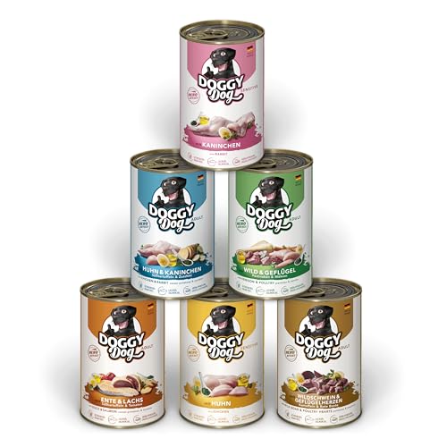 DOGGY Dog Paté Mix 2, 6 x 400 g, Nassfutter für Hunde im Probierpaket, getreidefreies Hundefutter mit Lachsöl und Grünlippmuschel, Alleinfuttermittel mit hohem Fleischanteil, Made in Germany von Soul Pet