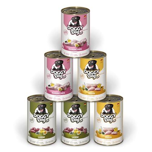 DOGGY Dog Paté Mix Sensitive, 6 x 400 g, Nassfutter für Hunde im Probierpaket, Hundefutter getreidefrei mit Lachsöl und Grünlippmuschel, besonders gut verträgliches Alleinfuttermittel, Made in Germany DOGGY Dog Paté Mix Sensitive, 6 x 400 g, Nassfutter für Hunde im Probierpaket, Hundefutter getreidefrei mit Lachsöl und Grünlippmuschel, besonders gut verträgliches Alleinfuttermittel, Made in Germany von DOGGY Dog