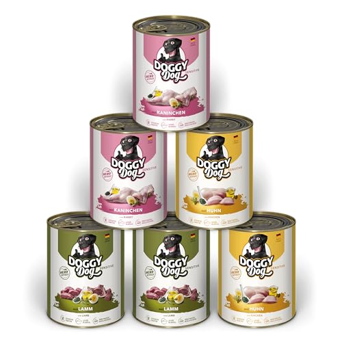 DOGGY Dog Paté Mix Sensitive, 6 x 800 g, Nassfutter für Hunde im Probierpaket, Hundefutter getreidefrei mit Lachsöl und Grünlippmuschel, besonders gut verträgliches Alleinfuttermittel, Made in Germany von Soul Pet